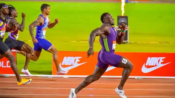 OMANYALA RETURNS TO GLORY: CLOCKS 9.96SECONDS TO RECLAIM 100M TITLE AT NYAYO STADIUM.
