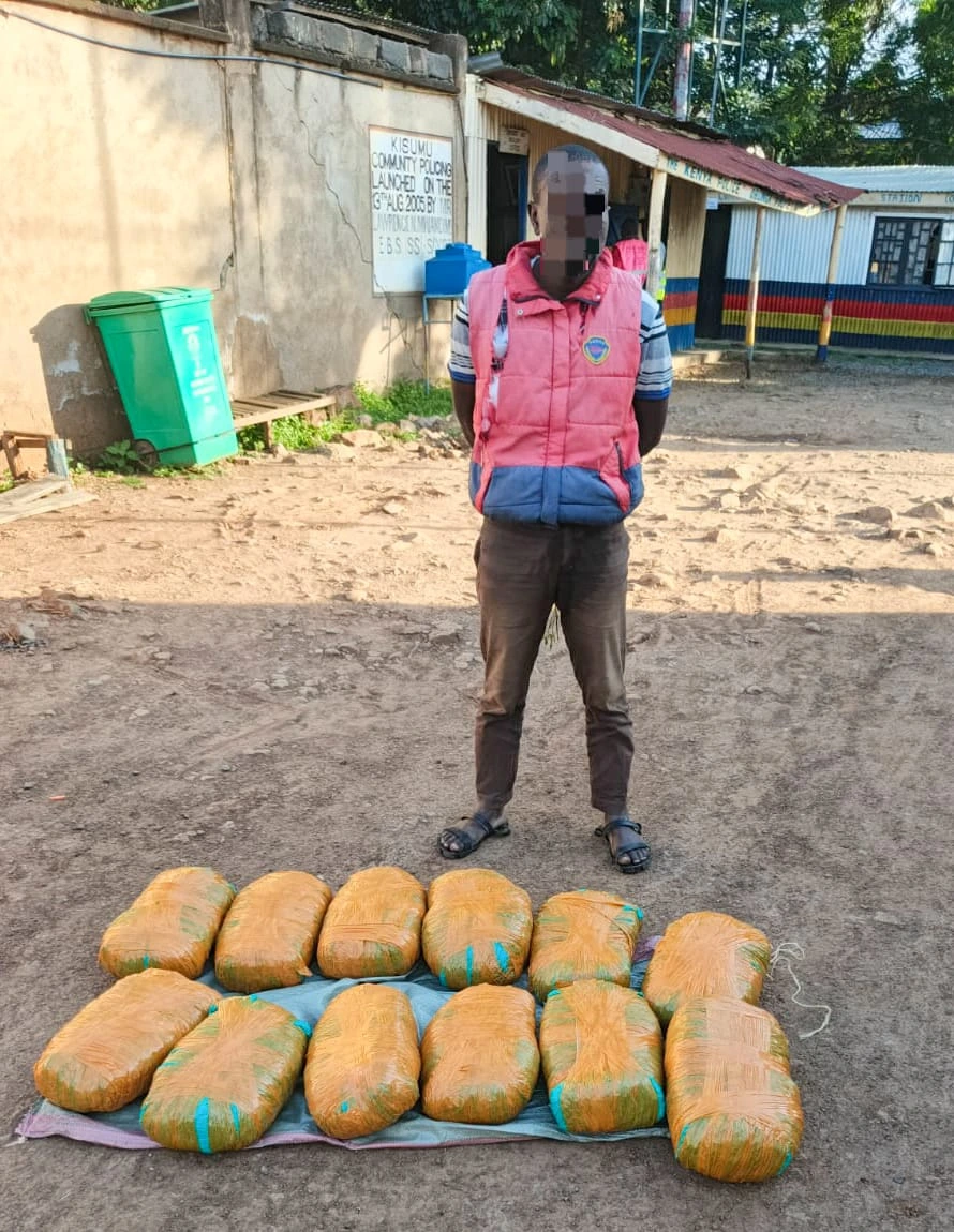 Motorcyclist Arrested with 12 Bales of Suspected Cannabis in Kisumu County.