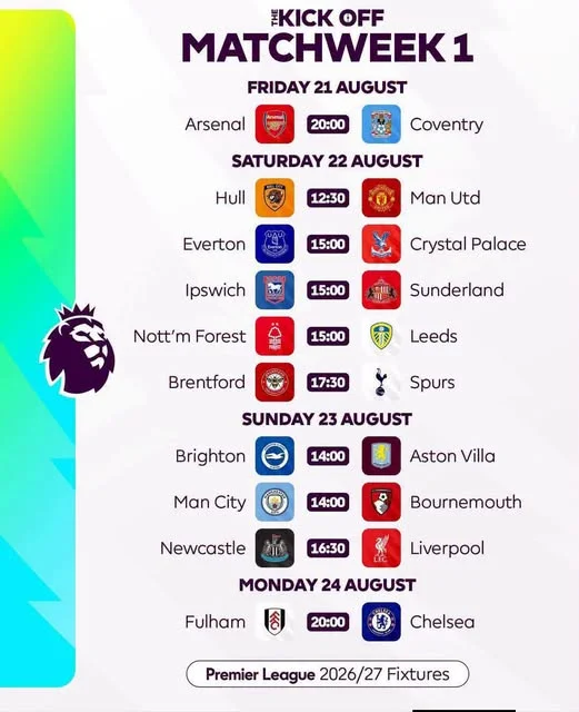 Key Fixtures for the 2026/2027 Premier League Season Revealed